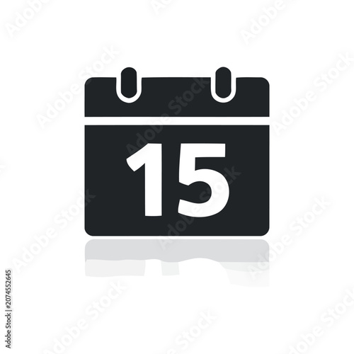 Calendar Icon With Number Fifteen Flat Black Silhouette On White Background