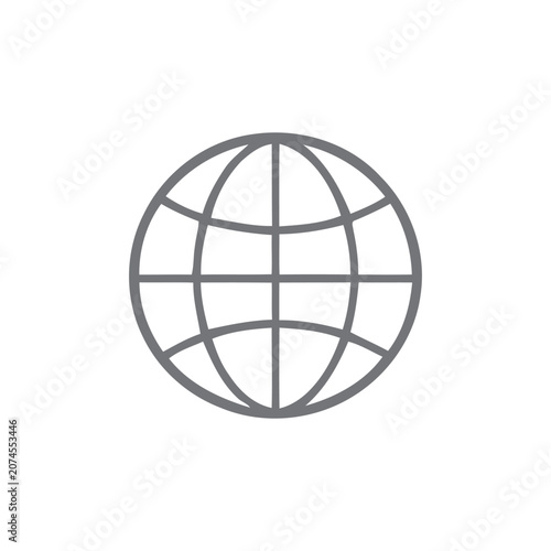 Globe icon with grid lines flat vector illustration on white background