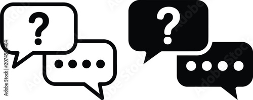 Black and white question speech bubble conversation icon set