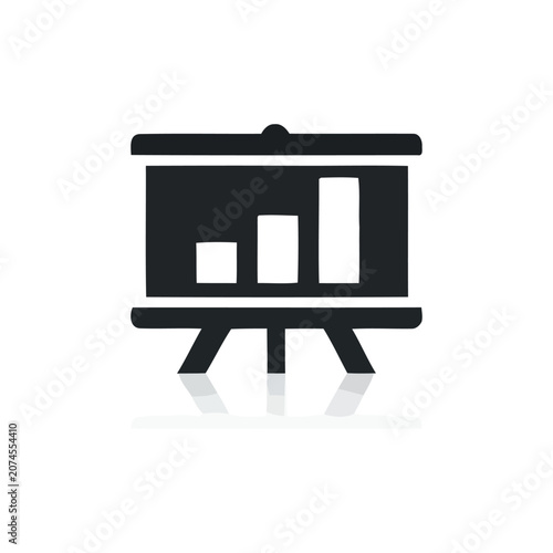 Presentation screen icon with bar graph flat vector illustration on white background