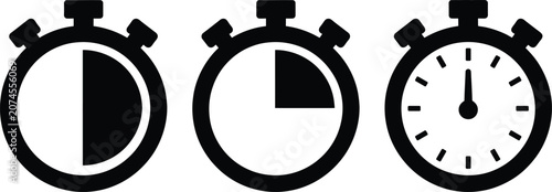 Tableau sur toile Three stopwatch icons showing different time progress