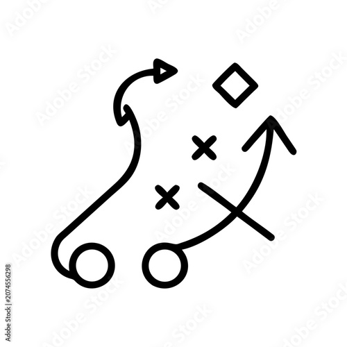 Strategic planning diagram with arrows paths and symbols representing different moves and tactics strategy