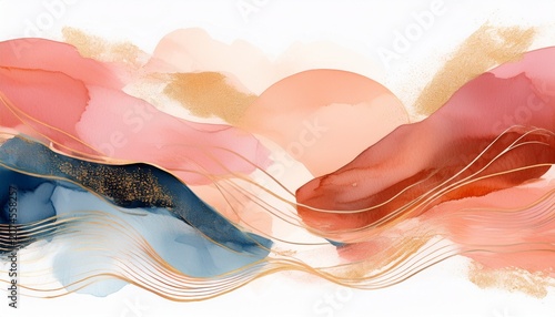 Abstract Elements Terracotta Blue Orange Blush Pink Ivory Beige Watercolor Illustration And Gold Elements On White Background Abstract Modern Print Set Logo Wall Art Poster Business Card