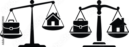 Tableau sur toile Balanced scales comparing briefcase and house icons