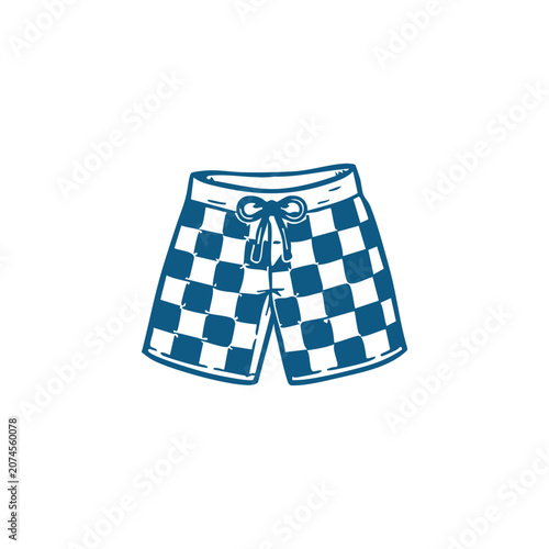 Checkered Board Shorts Line Art Clipart
