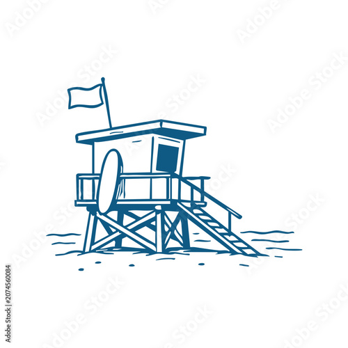 Beach Lifeguard Tower Line Art Clipart