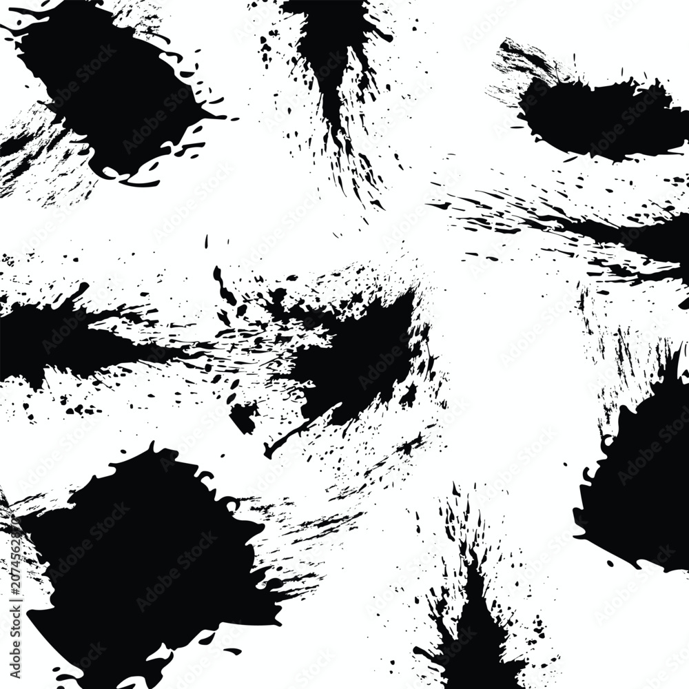 Fototapeta premium Black ink splatters on with dynamic brush strokes and texture