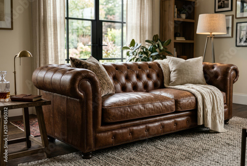 Vintage design brown leather sofa