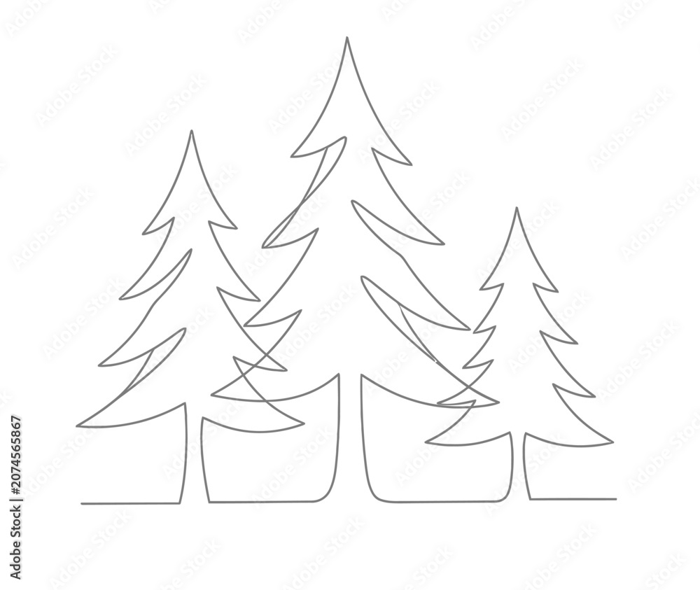 Obraz premium Minimalist Pine Trees Vector, Single Line Art Forest Illustration, Evergreen Woodland Graphic, Nature Landscape Design Element