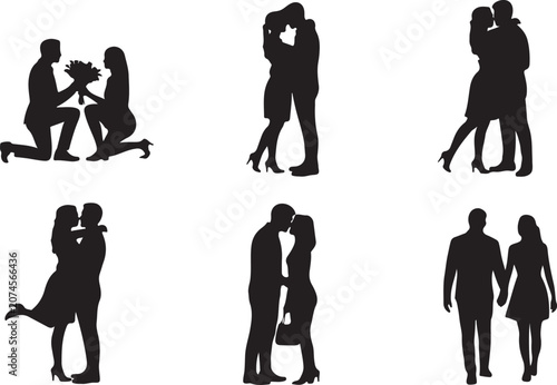 Couple silhouettes showing romantic stages