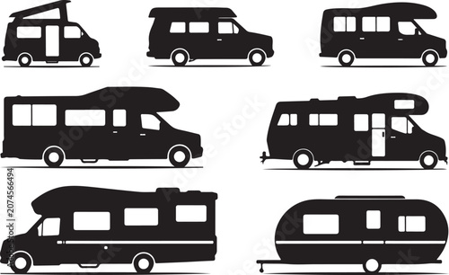 Variety of camper vans and rvs side view
