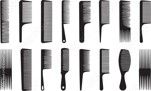 Assorted hair combs and brushes set illustration