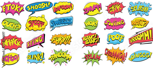 Tableau sur toile Comic Book Sound Effects Pack | Colorful Pop Art Speech Bubbles | Cartoon Explos