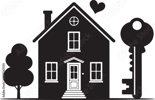 Charming house icon with key and heart