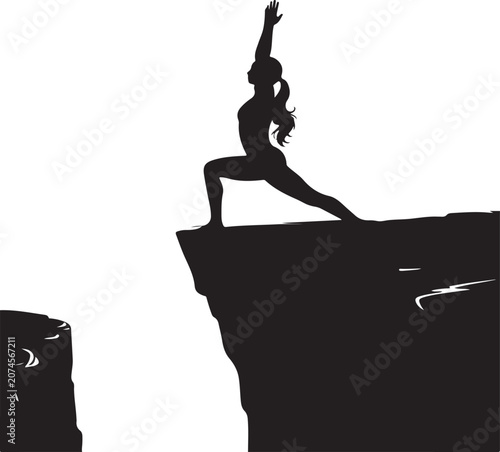 Woman doing handstand on cliff edge