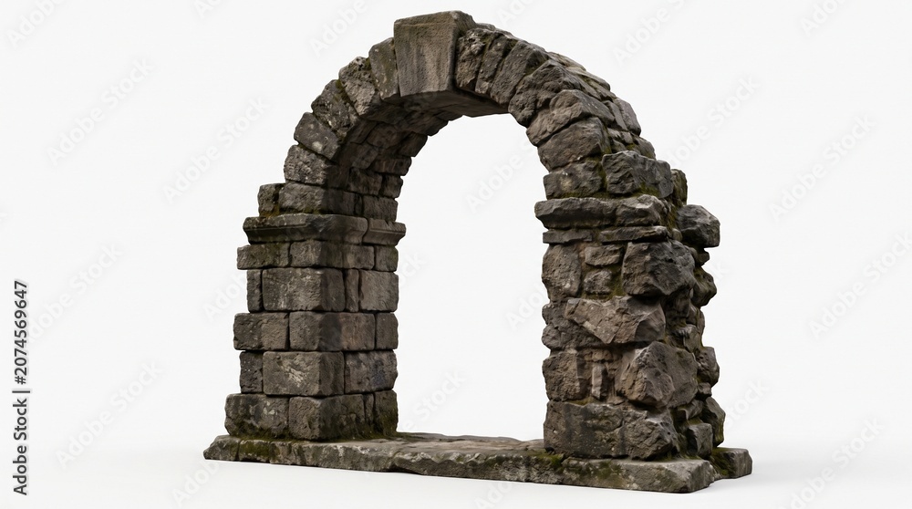 Fototapeta premium Ancient stone archway with detailed brickwork and weathered texture