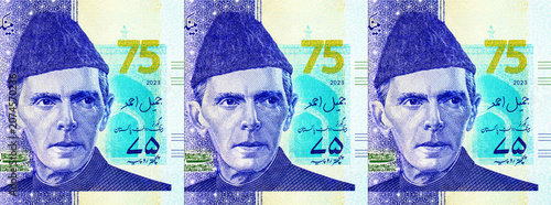 Obraz na plátně Pakistani 75 Rupees banknote featuring the portrait of Muhammad Ali Jinnah