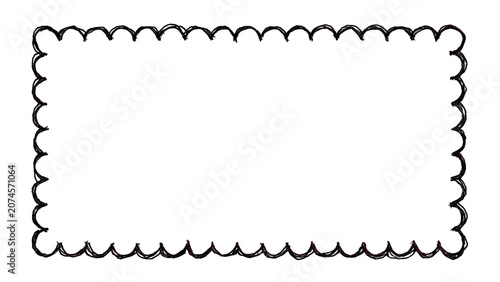 Hand-Drawn Black Scalloped Rectangular Frame Border Isolated on White Background
