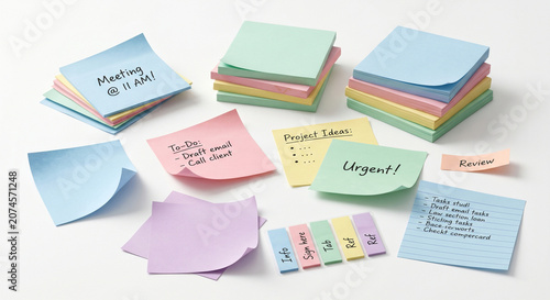 Ultra realistic pastel sticky notes collection, office stationery asset, isolated on white background