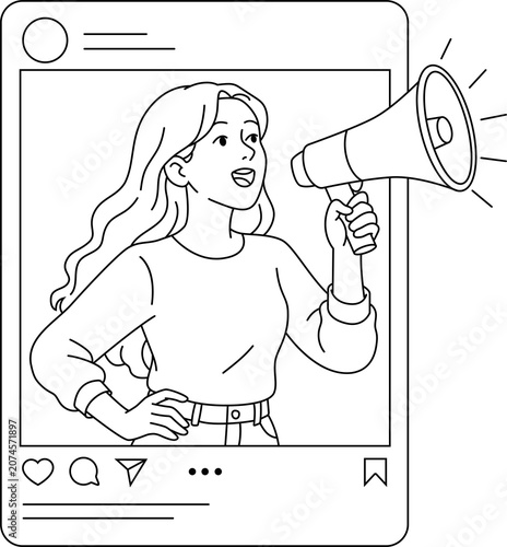 Social Media Marketing Concept with Influencer Announcing Discounts on Instagram Post Illustration