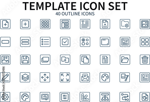 Minimalist outline icon set, 40 thin line vector icons for web and app interface, professional UI UX design elements for software and digital templates