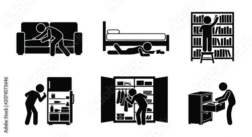 фотографія Household chore icons depicting cleaning activities flat vector silhouettes