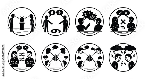 Tableau sur toile Vector Illustration Of Conflicting Ideas And Stubbornness Black And White