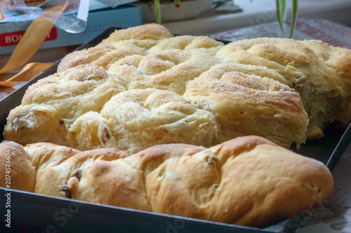 fresh homemade buns on the wooden table