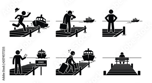 Quadro su tela Silhouette series depicting people and ocean liners vector illustration