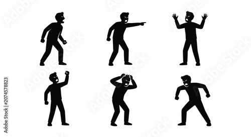 Cuadro en lienzo Anger and frustration vector illustrations black silhouettes on white background