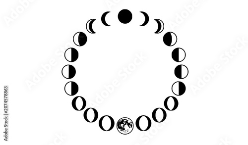 Foto Complete Lunar Cycle Vector Illustration with Moon Phases and Celestial Design