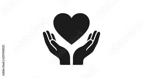 Hands holding heart silhouette icon charity care love concept vector
