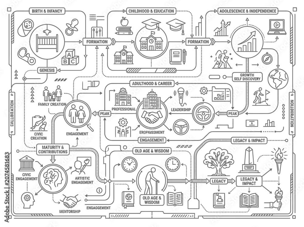 Obraz premium Extensive dashboard blueprint of human life stages development