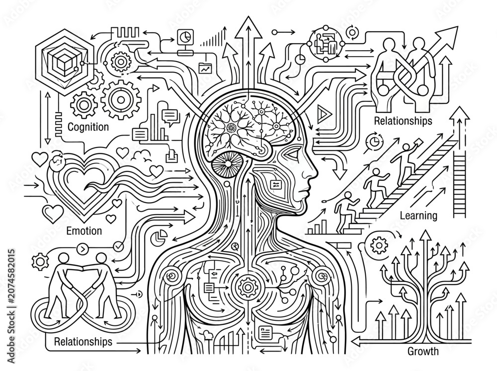 Fototapeta premium Human psychology framework including emotion and growth.