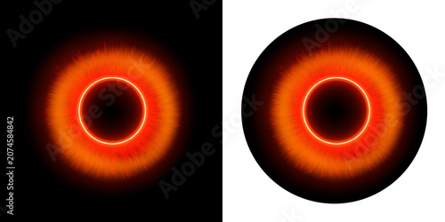 Photos Abstract glowing fiery orange ring with radial emanating energetic light pattern