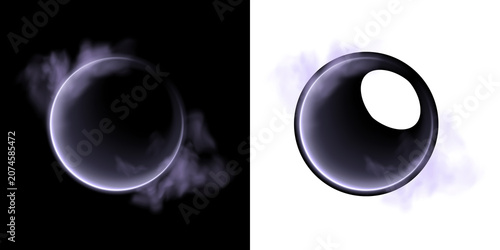 Fotografie Abstract luminous ethereal sphere with swirling purple mist and glowing rim isol