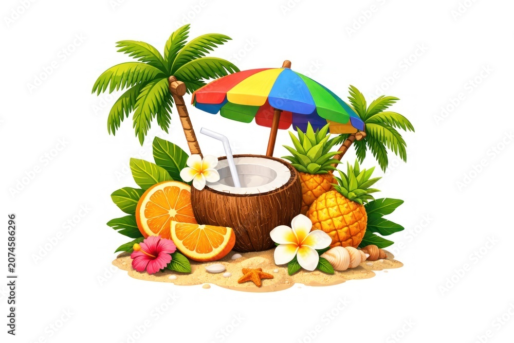 Obraz premium Tropical paradise with refreshing coconut.
