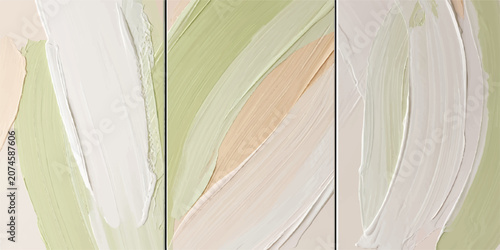 Canvastavla Three panel abstract art set with thick palette knife texture in sage and earth