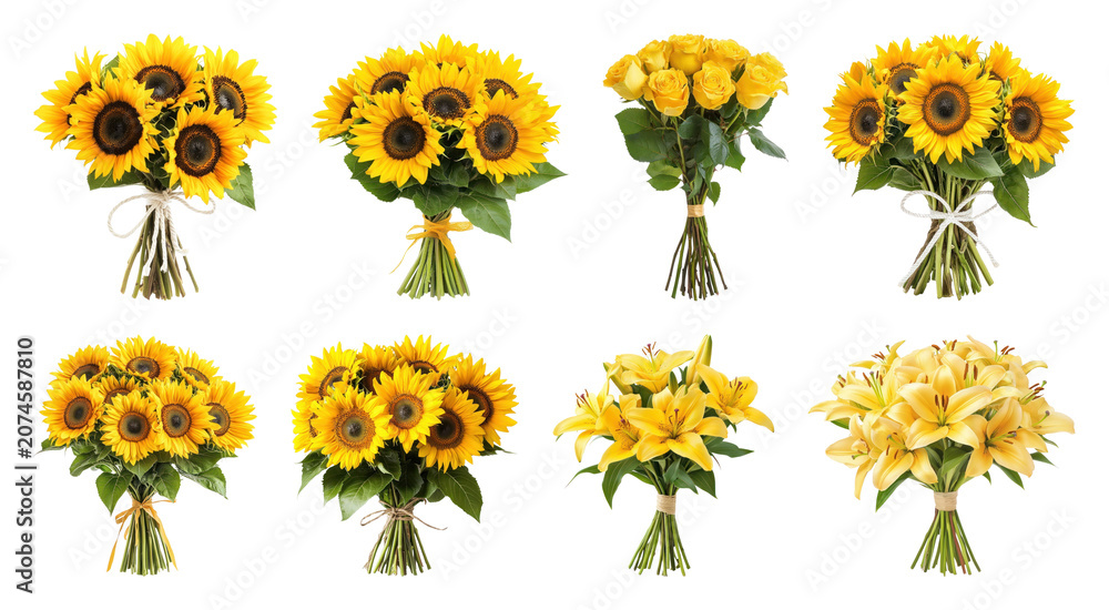 Fototapeta premium PNG Vibrant bouquets with yellow flowers on transparent background