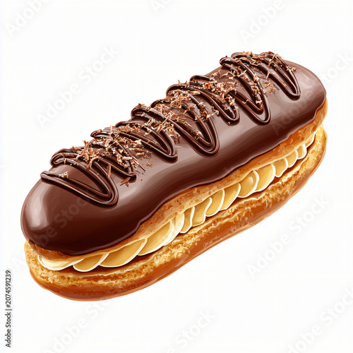 Delicious chocolate dipped cream filled pastry shaped like sneakers with chocolate shavings