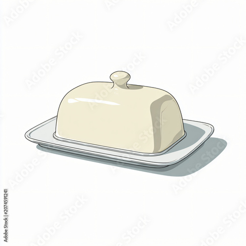 Isometric illustration cream colored dome shaped cake cover on rectangular tray
