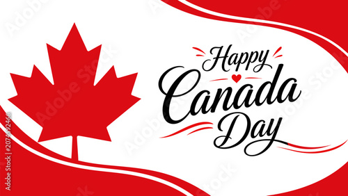 Tableau sur toile Happy canada day celebration card with red maple leaf and elegant text