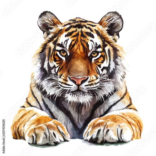 Fotografie Tiger, beautiful watercolor illustration with vivid colors and detailed vector style, isolated on a white background