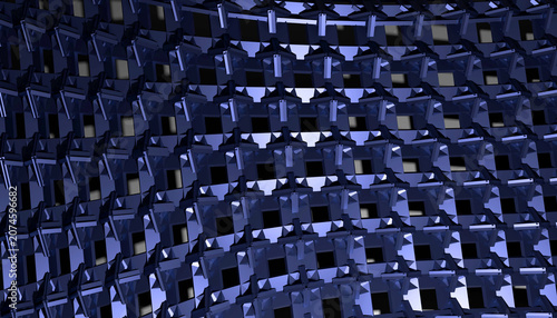 Photos Dark blue 3D geometric abstract background with industrial lattice construction
