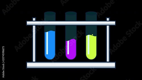 Chemistry Test Tube Rack with Animated Science Liquid Samples for Medical Research