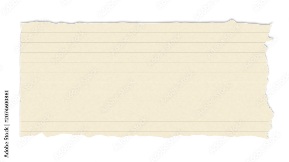 Fototapeta premium Blank Lined Notebook Paper with Torn Edges Isolated on Cream Transparent Background, Note Paper Message Office Business Tag Sign