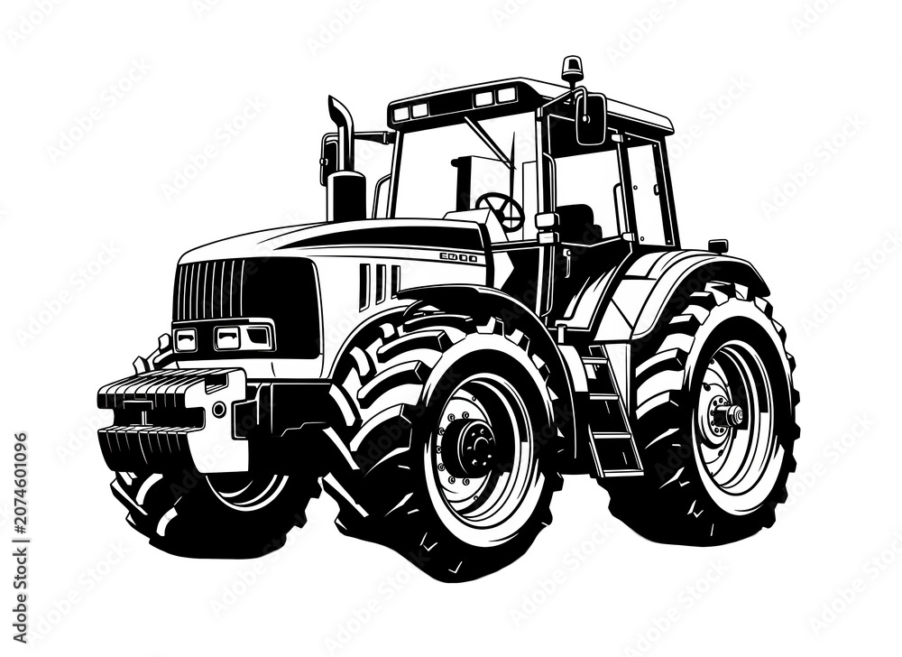 Obraz premium Detailed white outline of a modern tractor, representing agriculture, farming, and machinery