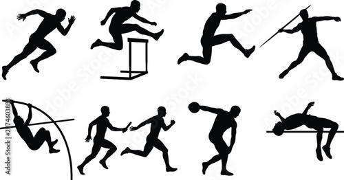 Track and Field Athlete Silhouette Collection Featuring Competitive Athletics Event Action Poses