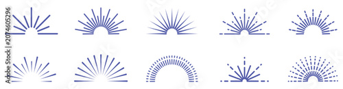 Foto Blue Semicircle Sunburst Vector Icon Set on White Background