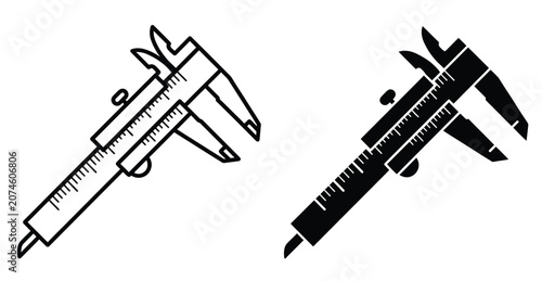 Foto Vernier caliper vector icons, precision measurement tool silhouettes, industrial